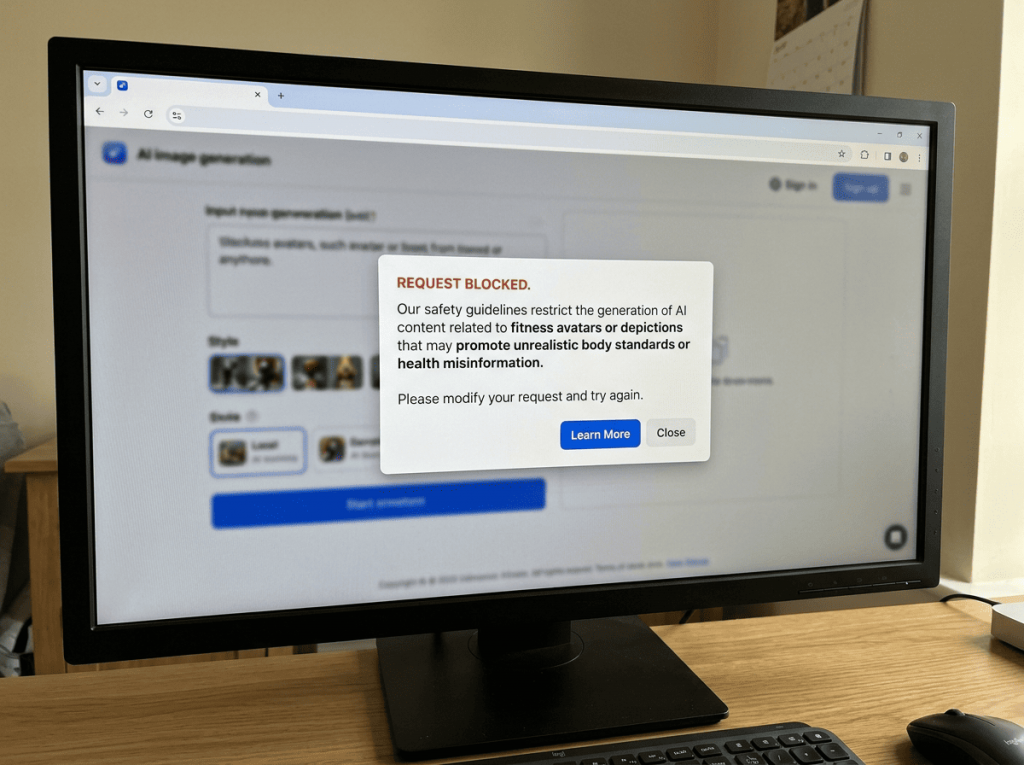 Créateur de contenu utilisant une plateforme IA flexible pour modifier l'avatar d'un mannequin en maillot de bain
